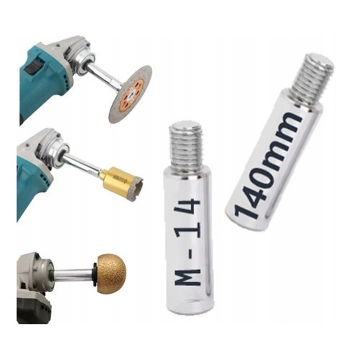 Hosszabbító csiszolóhoz, SinPi, 140mm, M14, alumínium, ezüst