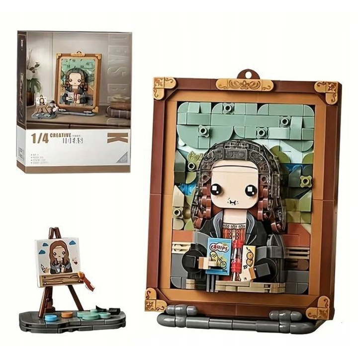 Set de constructie creativ, SinPi, replica artistica a tabloului Mona Lisa, 604 piese multicolore, pentru dezvoltarea imaginatiei copiilor si adultilor, decoratiune unica pentru casa, asamblare distractiva si educativa