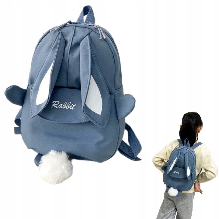 Детска раница, SinPi, модел зайче, 30x24x9см, синя, водоустойчива