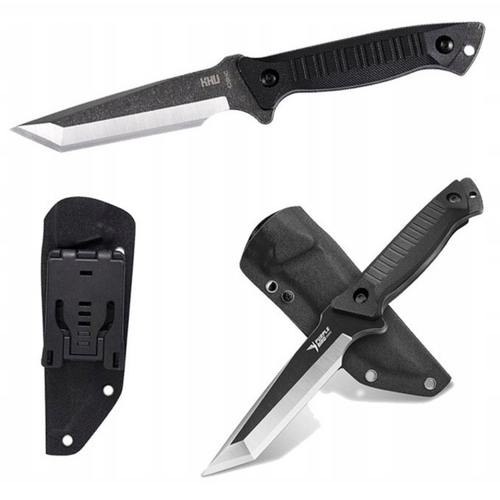 Cutit tactic profesional, 100mm, otel D2, maner Kray-Ex, cu teaca