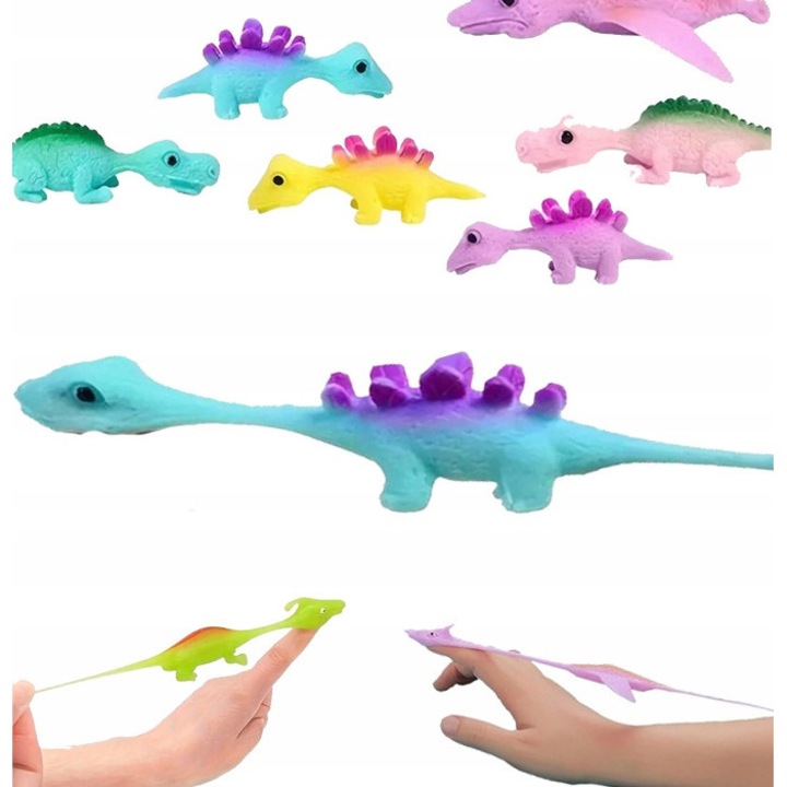 Антистрес динозавър за мачкане, SinPi, многоцветен, 2x10,6 см, комплект за релакс