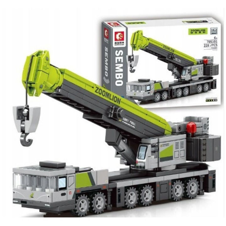 Set Constructie SinPi Macara Mobila, 236 Piese, Multicolor, Model Realist pentru Copii 6+ Ani, Dezvolta Creativitatea si Abilitatile Motorii, Joc Educativ, Ideal Cadou pentru Micii Ingineri