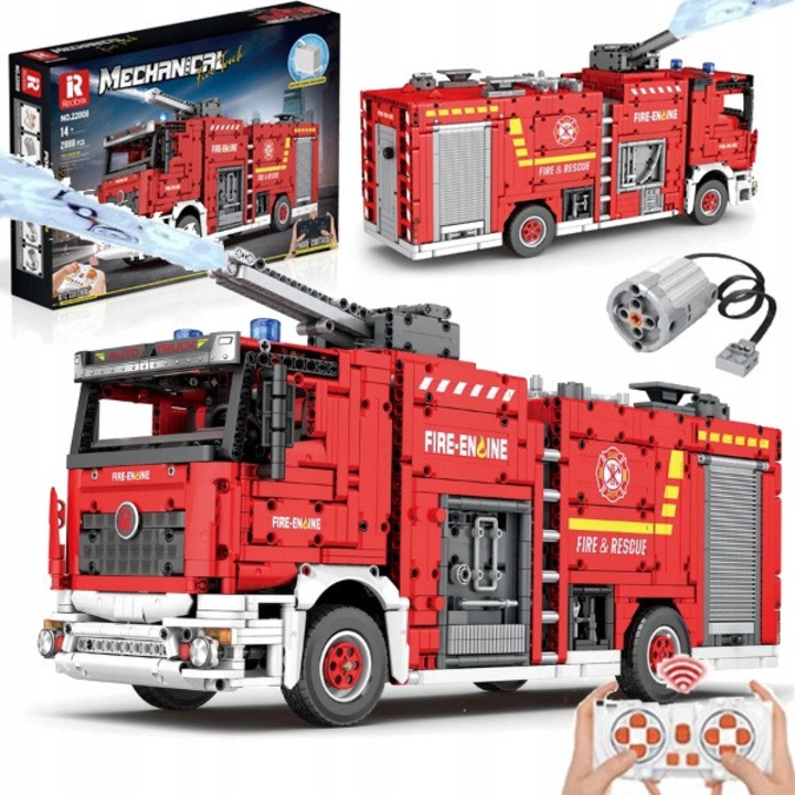 Комплект за изграждане на пожарна кола, Reobrix, 2692 части, многоцветен