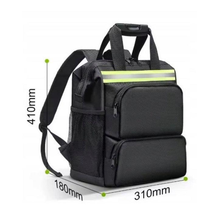 Rucsac pentru unelte SinPi, negru, impermeabil, cu multe compartimente, banda reflectorizanta