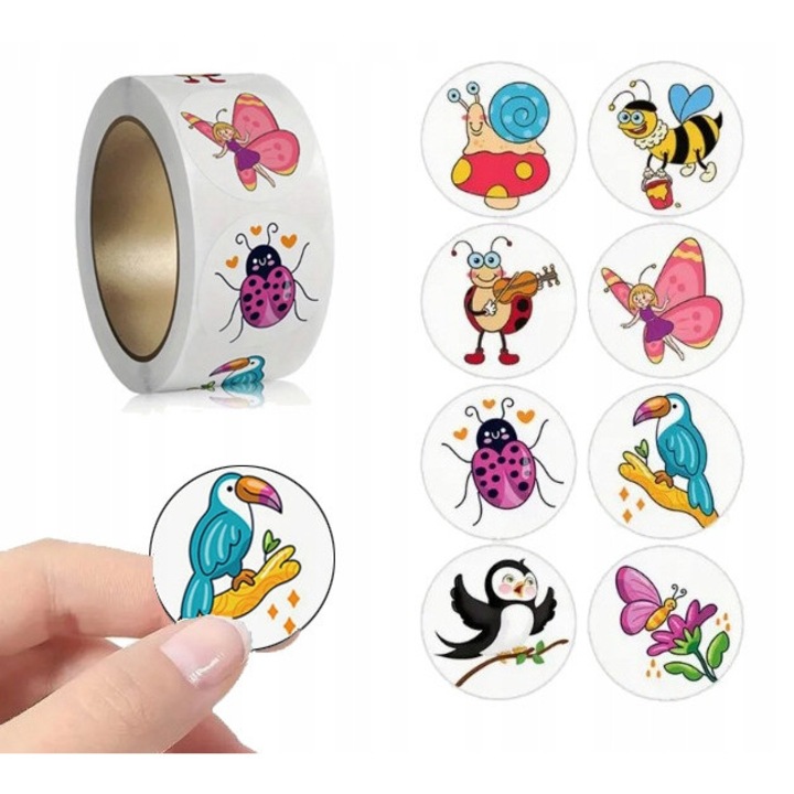 Set de stickere decorative SinPi, 500 buc, insecte, 2,50x2,50cm, colorat
