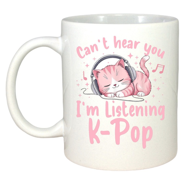 Cana Huntrix K-Pop Hunters Demon Pisica Roz Adormita Cu Muzica, Aniversare, Sarbatori, Cadou, Secret Santa, Cri-Flo, Culoare Alb, 330 Ml