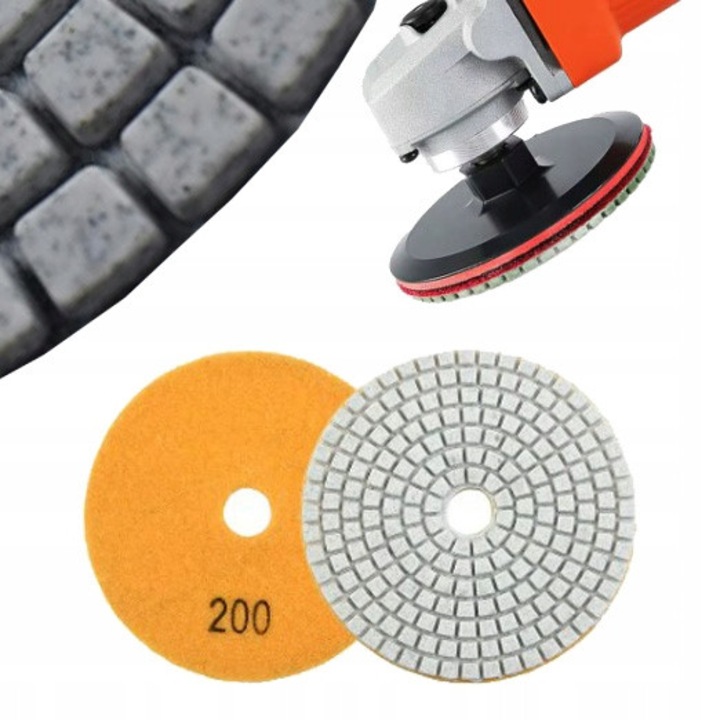 Disc de slefuit SinPi G200, pad abraziv profesional cu diamant, 100mm, granulatie 200, pentru gresie, ceramica, granit, marmura, piatra naturala, utilizare umeda si uscata, foarte rezistent, ideal pentru nivelare margini la 45 grade