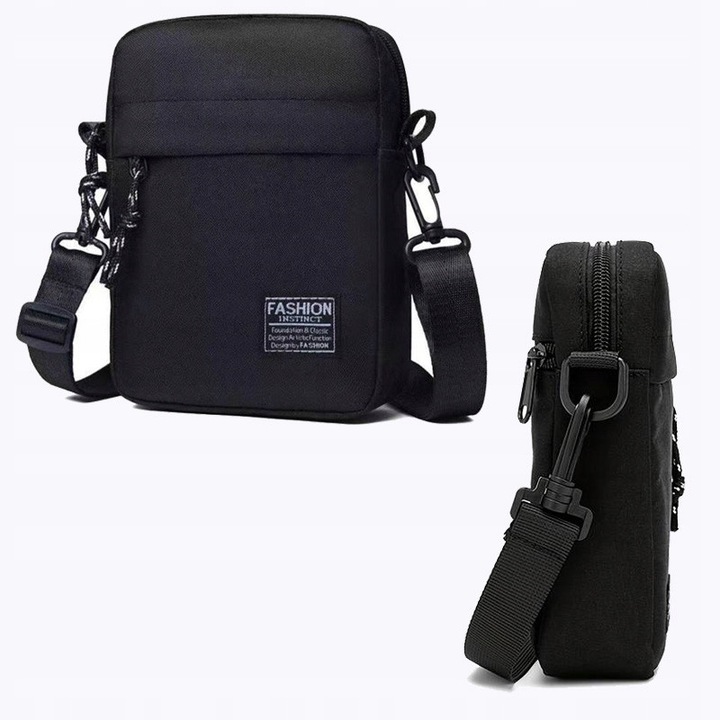 Férfi táska SinPi, fekete tasak, vízálló, mérete 13,5x20x5,5cm, állítható pánttal