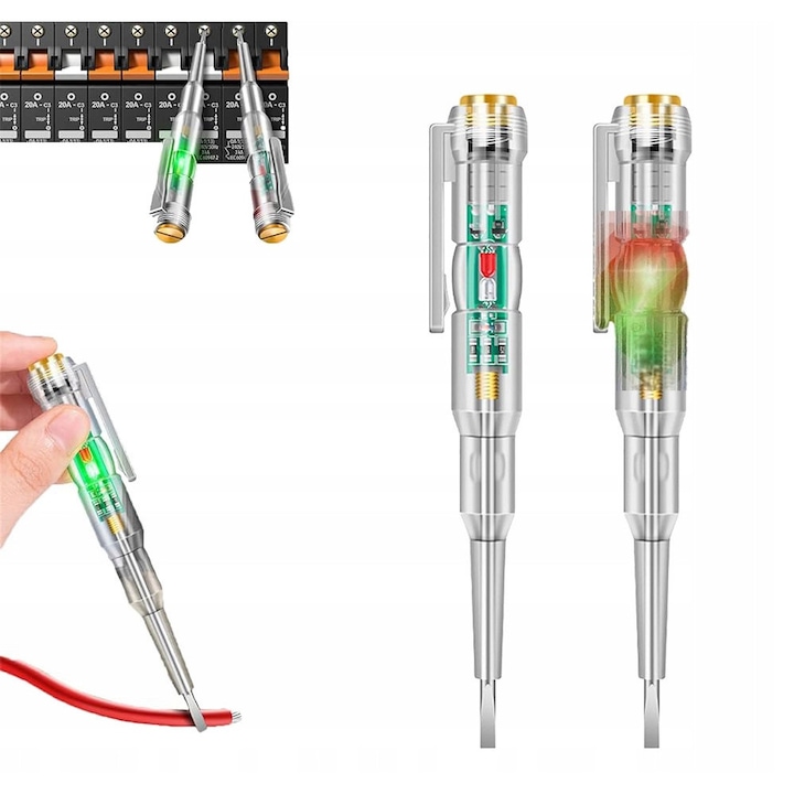 Tester de tensiune SinPi, LED, 12-240V, 2x15,5cm, transparent