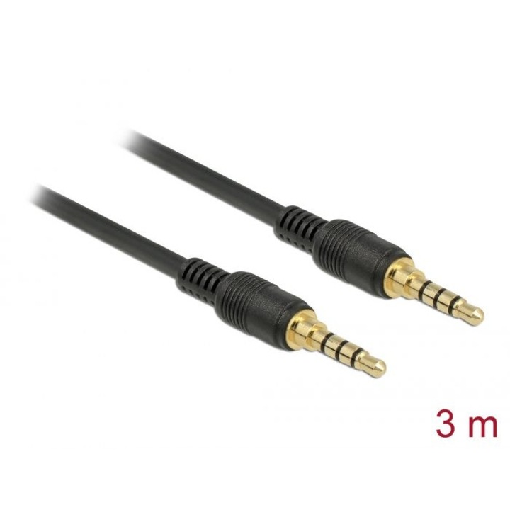 DeLock 3m Stereo Jack kábelszett, 3, 5mm, Férfi/Férfi, fekete