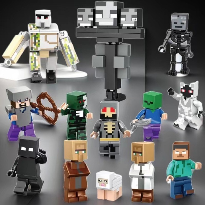 13 darabos Minecraft figura készlet, építőkockák, gyűjthető tárgyak, tortadíszek, PVC, 3 év feletti gyermekeknek, többszínű