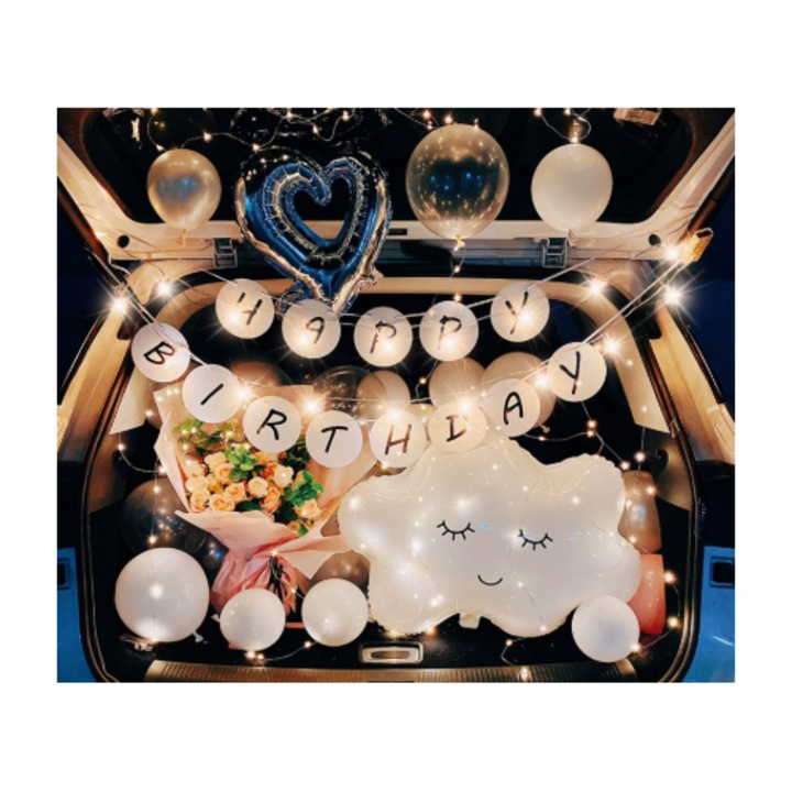 Születésnap, lánykérés, évfordulós dekorációs lufi szett, autó csomagtartó meglepetés dekoráció, C stílus