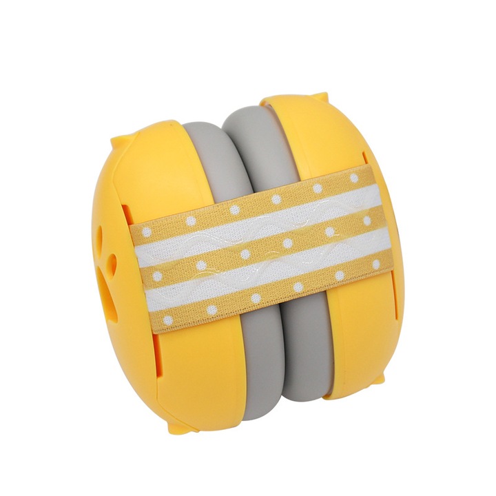 Casca pentru bebelusi cu anulare a zgomotului, galbena, sistem de siguranta copii