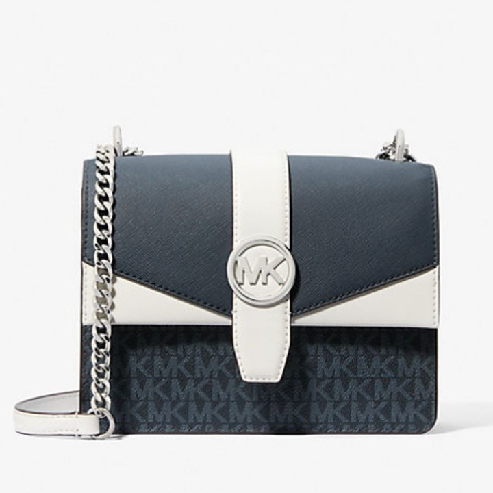 Geanta dama Michael Kors, 20cm x 15cm x 7cm, piele saffiano, detalii argintii