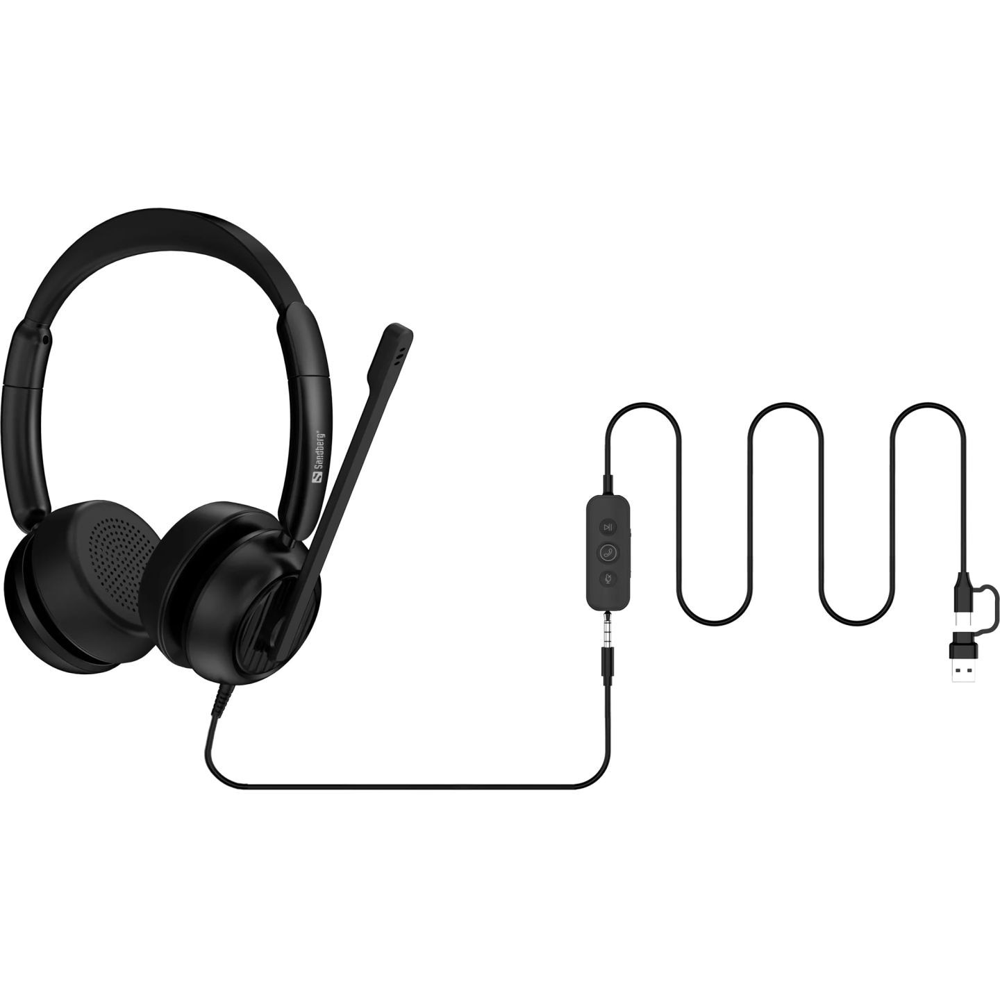 Casti cu fir Sandberg 3in1 Office Headset Pro ENC, microfon, negru, 1.2m