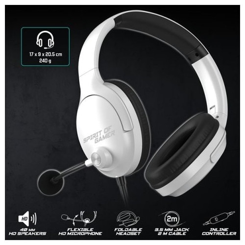 Casti cu fir Spirit Of Gamer PRO H4, 2.0, 3.5mm, alb, 2m