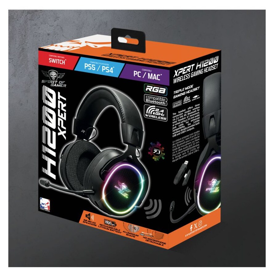 Casti wireless Spirit Of Gamer XPERT XH1200, RGB, microfon, negru