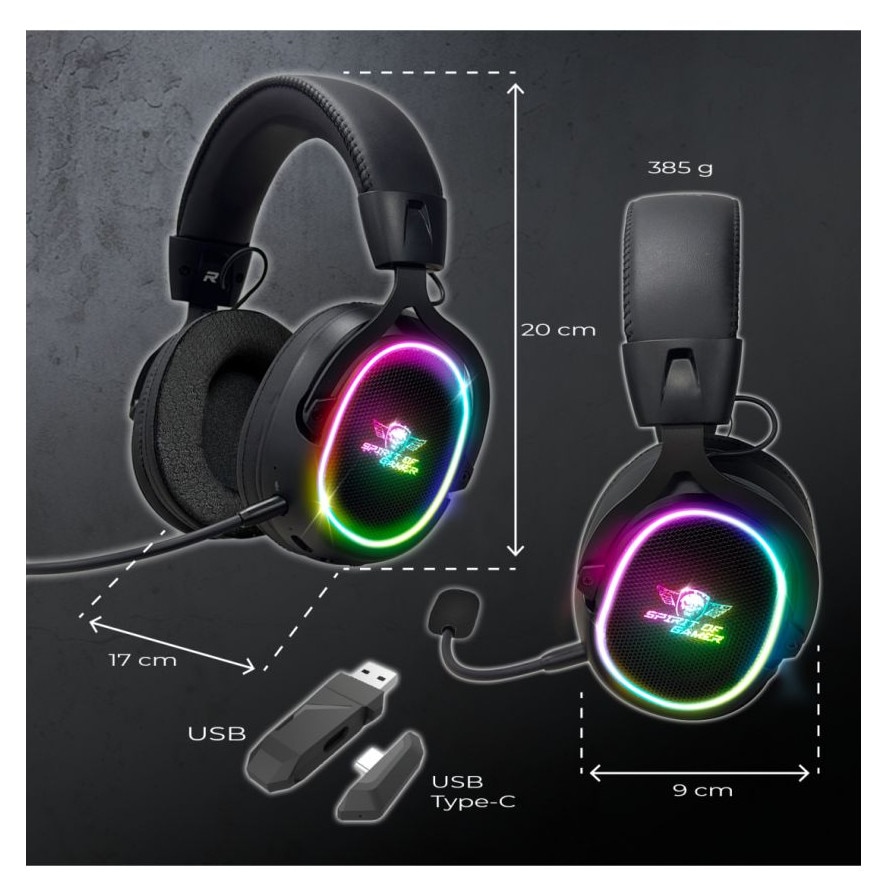 Casti wireless Spirit Of Gamer XPERT XH1200, RGB, microfon, negru