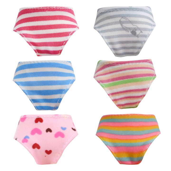 Set 6 Scutece Reutilizabile pentru Papusi-Bebelus,12-15 Inch, Lenjerie Intima Realista, Multicolor