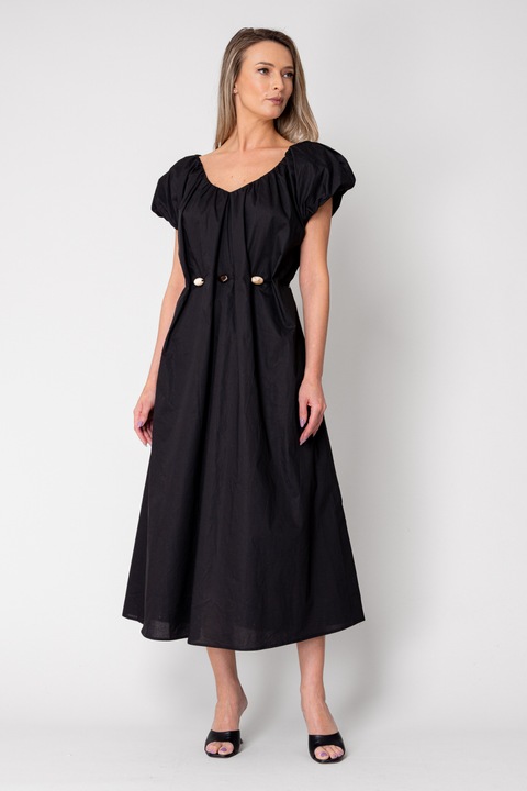 Rochie lunga cordon cu detalii ornamentale Black 16343, Negru