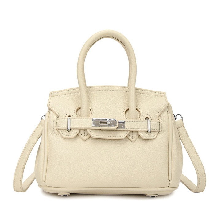 Geanta tote Lysithéra, design modern, piele vegana bej deschis, 21x11x15cm