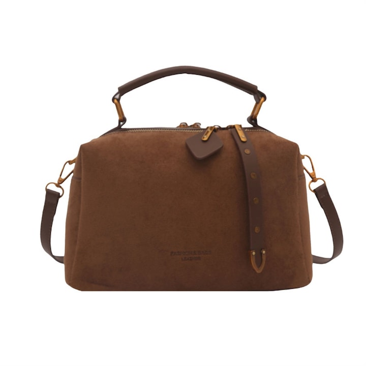 Geanta crossbody pentru femei, Lysithéra®, cu curea ajustabila si design dublu cu deschidere, fermoar usor de glisat, accesorii vintage, eleganta si confort, potrivita pentru stil casual chic, culoare maro