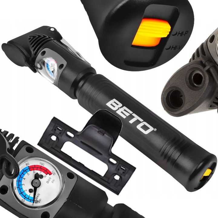 Pompa Bicicleta Beto 8 BAR cu Manometru, Cadru Support
