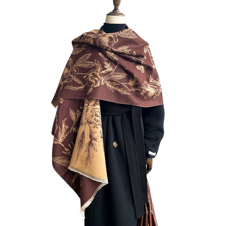 Esarfa pentru femei, calduroasa, reversibila, model cu doua fete, maro, 70x200cm