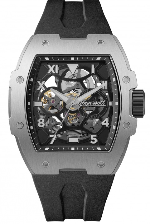 Ceas de barbati INGERSOLL I15301 clasic negru cu mecanism "schelet"