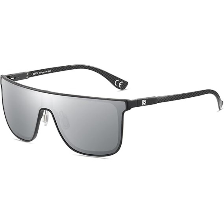 Ochelari de soare polarizati, DC8209 lentile argintii polarizate UV400, rama metalica usoara neagra aluminiu magneziu, design patrat sport pentru condus, pescuit si activitati outdoor