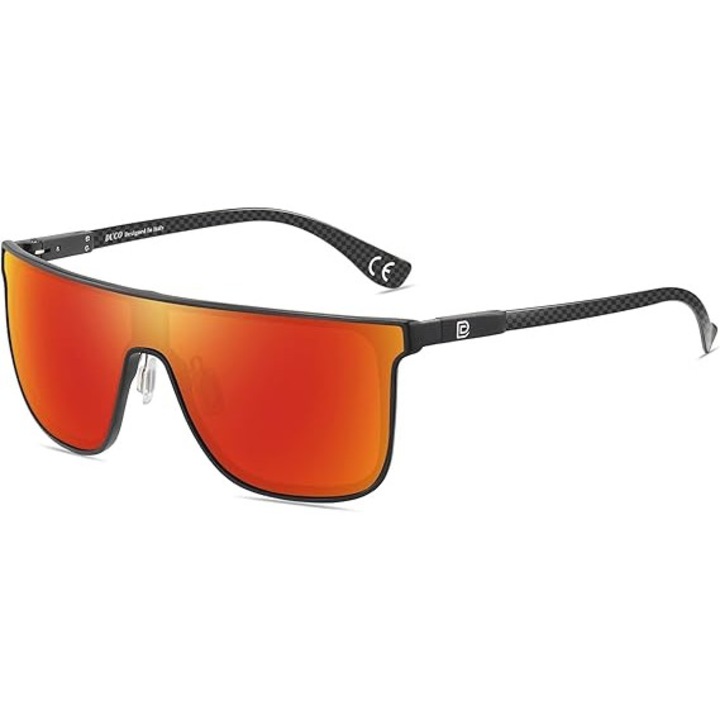 Ochelari de soare polarizati, DC8209 lentile rosii polarizate UV400, rama metalica usoara neagra aluminiu magneziu, design patrat sport pentru condus, pescuit si activitati outdoor