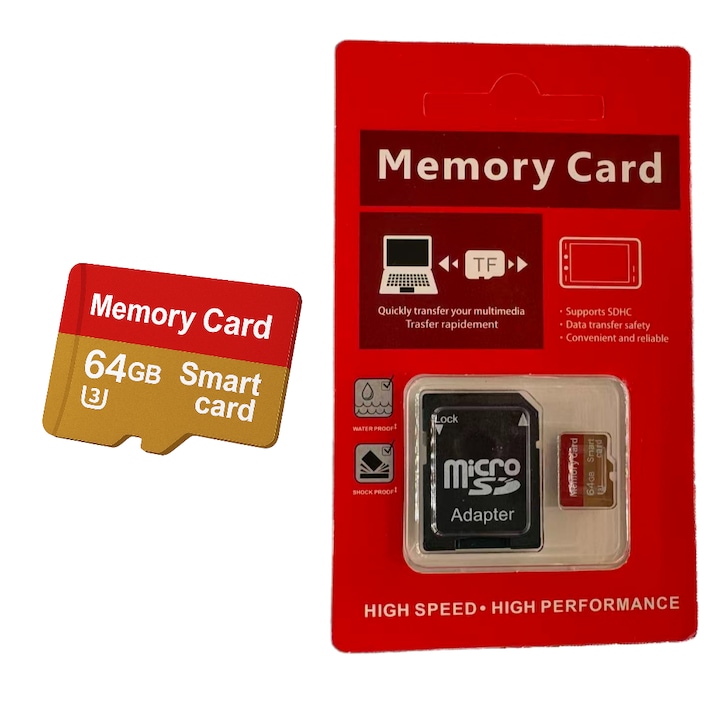 MicroSDXC 64 GB-os memóriakártya, 10-es osztály, UHS-I U3, Full HD, 4K UHD, + SD adapter