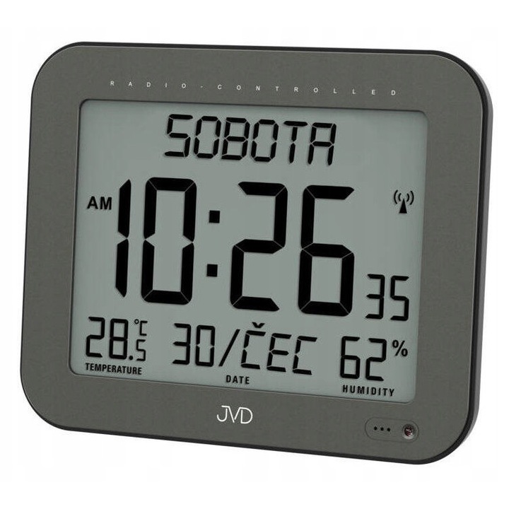 Ceas de masă JVD DH9363.1 digital, termometru, iluminare reglabilă, sincronzizare radio DCF77, culoare neagră