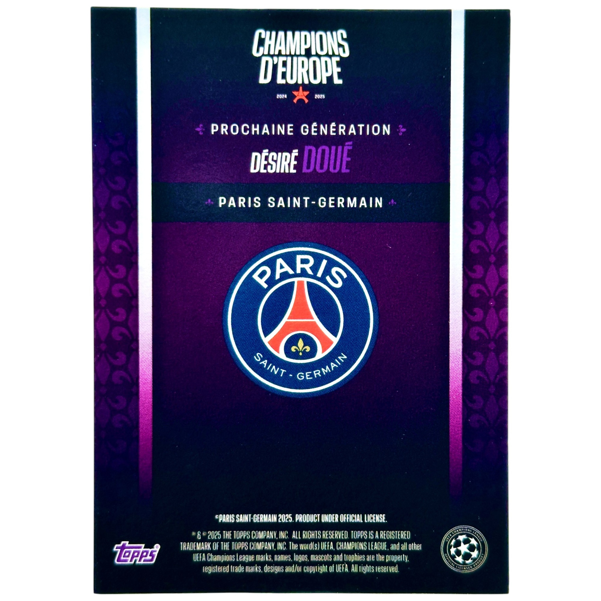 Card de fotbal Topps Desire Doue din colectia 2025 PSG Team Set