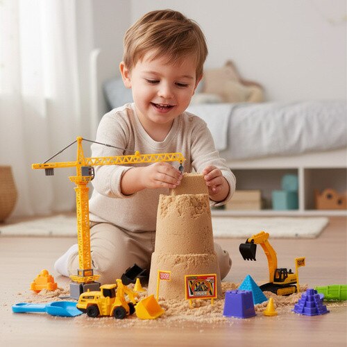 Set nisip creativ cu santier constructii XXL, Nisipar portabil in