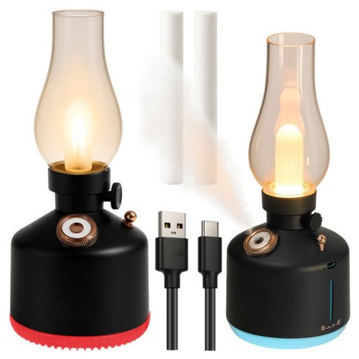 Zola 2 az 1-ben LED lámpa aromaterápiás diffúzorral, fekete, 280 ml, 22x9.5 cm