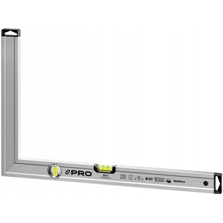 Colțar anodizat PRO600, 40x60cm, nivele orizontala si verticala, aluminiu