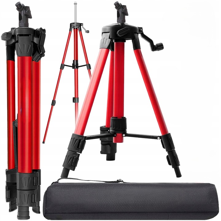Trepied pentru nivela laser, Zola, inaltime reglabila 60-157 cm, rotire 360°, filet varf 5/8”, din metal si plastic, husa, rosu