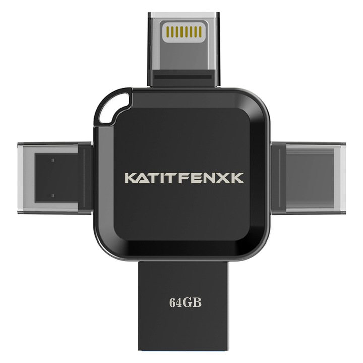 USB стик 64GB, KATITFENXK, Високоскоростен, 4 в 1, Сив