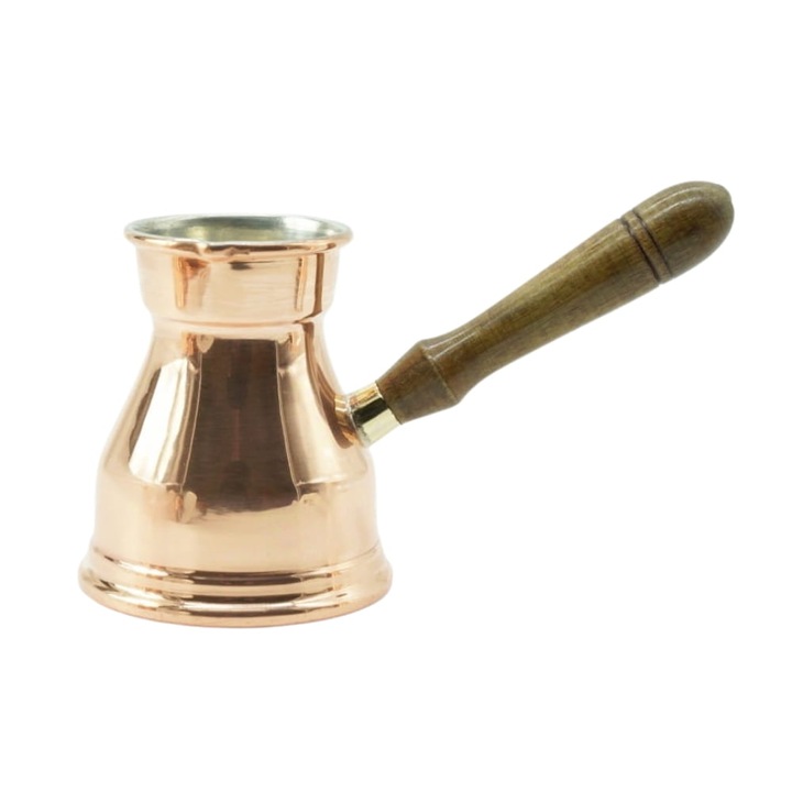 Tygielek de cafea din cupru JAZZVE 400 ml, interior codat, maner din lemn de palisandru, lucios