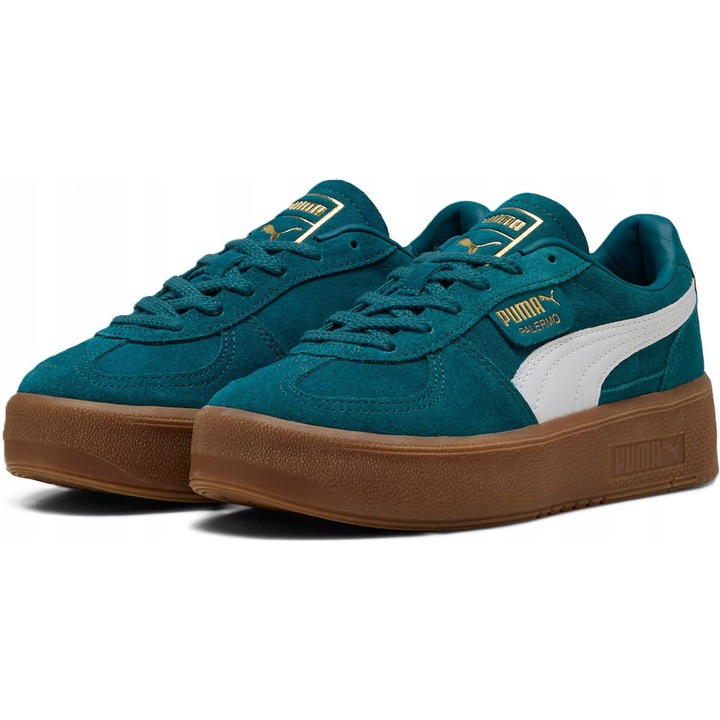 Tenisi dama Puma Palermo, piele intoarsa, verde, constructie T-toe, talpa cauciuc