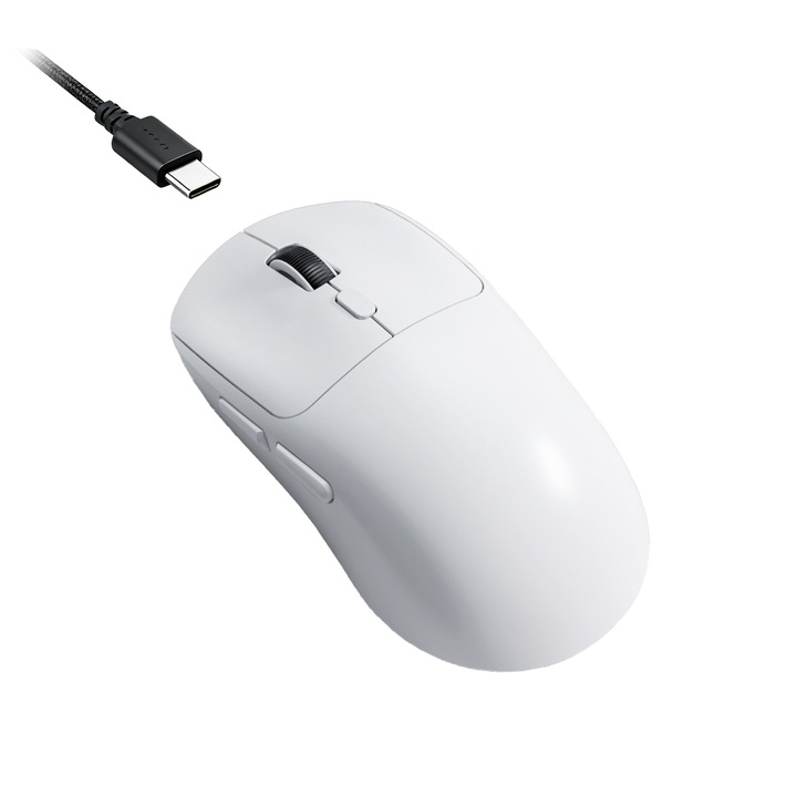 Геймърска мишка Usor Tri-Modal (Bluetooth + 2.4G + Безжично зареждане), 6400 DPI, 1000Hz, Дълъг живот на батерията 120 часа, Бяла