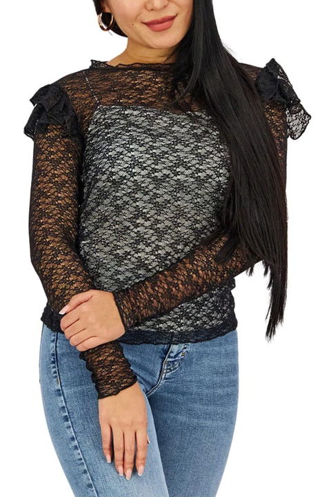 Camasa dama, Mango, dantela, montat, negru, poliamida/elastan, Negru, M