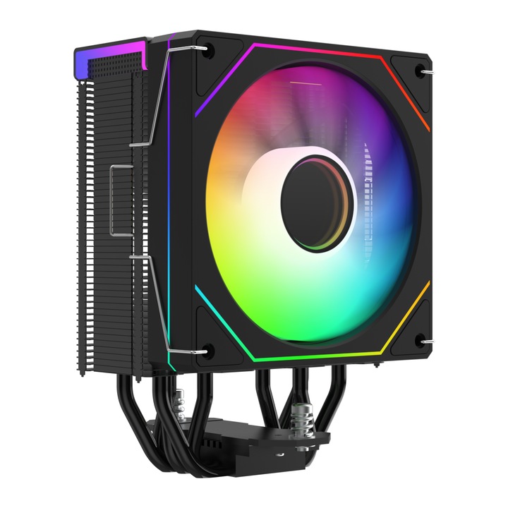 Охладител за процесор ProGaming ThermoGuard DTX, 5 топлинни тръби, Дисплей за температура на процесора, 120мм ARGB вентилатор, PWM, 360W, Черен