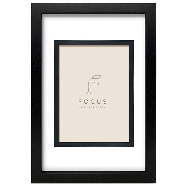 Ramă foto Focus Marigold Negru 20x30 cm, Cu passepartout pentru 15x20 cm, Lemn