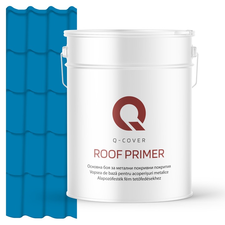 Vopsea de baza pentru acoperisuri metalice, Q-COVER, Albastru cer RAL5015, 10L, vopsea metalica elastica, protectie anticoroziva avansata, aderenta ridicata, ideala pentru tabla zincata, suprafete expuse la intemperii, variatii de temperatura