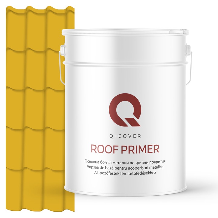 Vopsea de baza pentru acoperisuri metalice, Q-COVER, Galben lamaie RAL1012, 10L, vopsea metalica elastica, protectie anticoroziva avansata, aderenta ridicata, ideala pentru tabla zincata, suprafete expuse la intemperii, variatii de temperatura