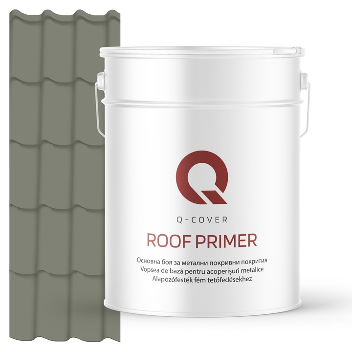 Vopsea de baza pentru acoperisuri metalice, Q-COVER, Gri ciment deschis RAL7033, 10L, vopsea metalica elastica, protectie anticoroziva avansata, aderenta ridicata, ideala pentru tabla zincata, suprafete expuse la intemperii, variatii de temperatura