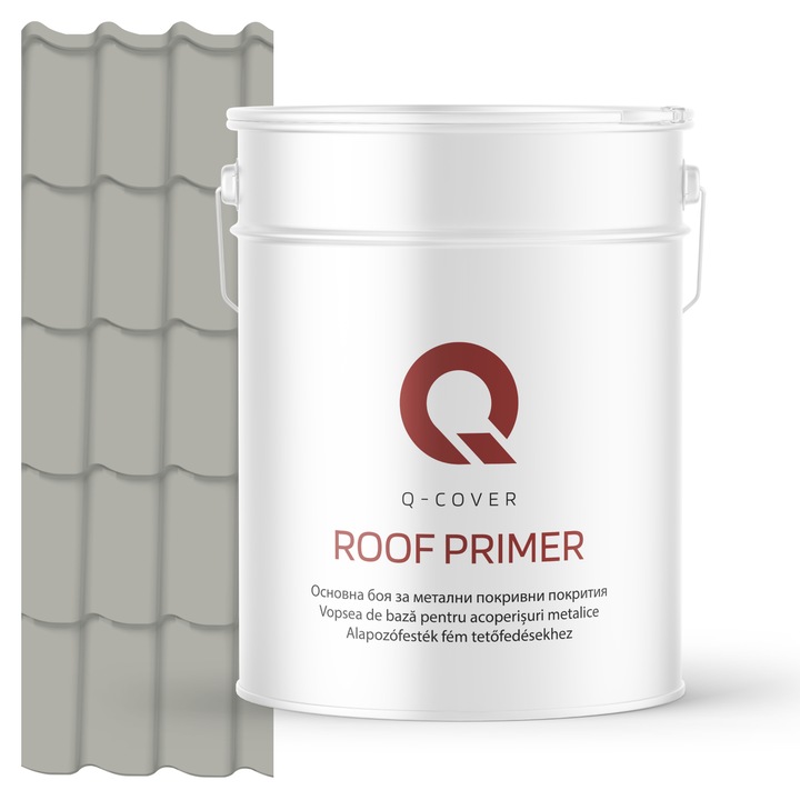 Vopsea de baza pentru acoperisuri metalice, Q-COVER, Gri agat RAL7038, 10L, vopsea metalica elastica, protectie anticoroziva avansata, aderenta ridicata, ideala pentru tabla zincata, suprafete expuse la intemperii, variatii de temperatura