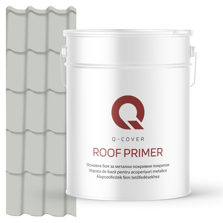 Vopsea de baza pentru acoperisuri metalice, Q-COVER, Alb papirus RAL9018, 10L, vopsea metalica elastica, protectie anticoroziva avansata, aderenta ridicata, ideala pentru tabla zincata, suprafete expuse la intemperii, variatii de temperatura